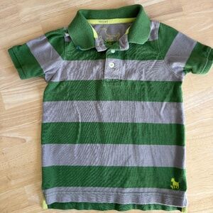 Mini Boden Piqué Polo Shirt, Gray/Green Stripe, 3T–4T